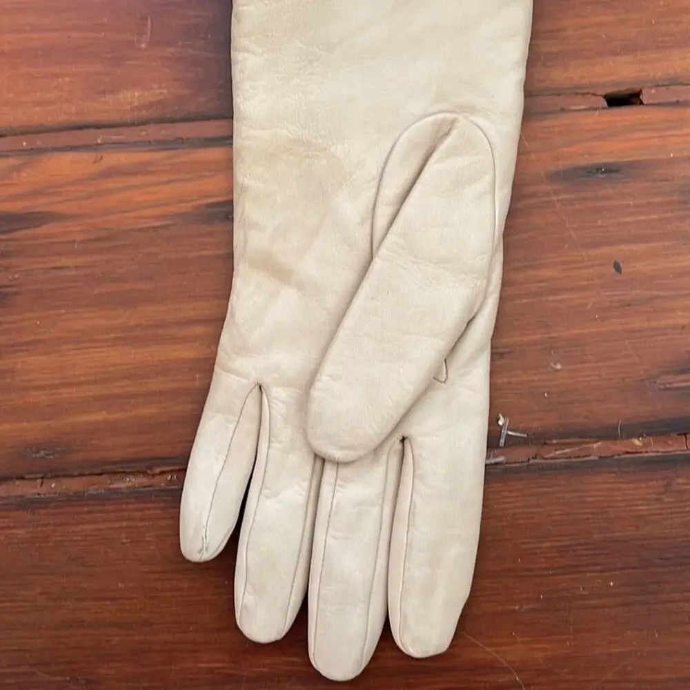 Vintage leather beaded cuff lined winter cold weather gloves sz M
